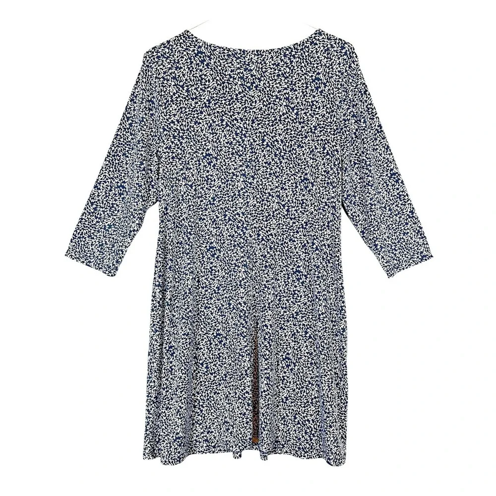 MSK Swing‎ Dress Navy White Print 3 Ring Detail Long Sleeve XL